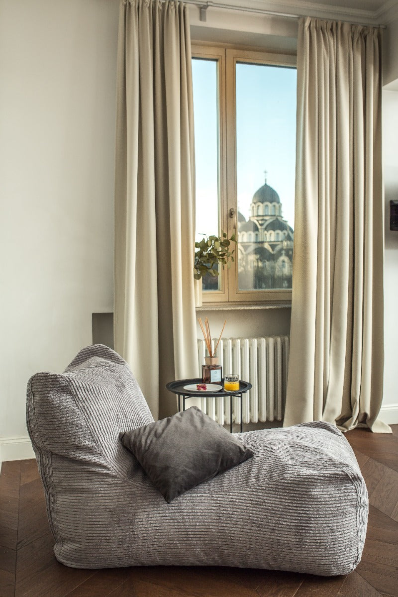 Nordura Lounge zitzak rib wit/grijs 130 cm met vulling