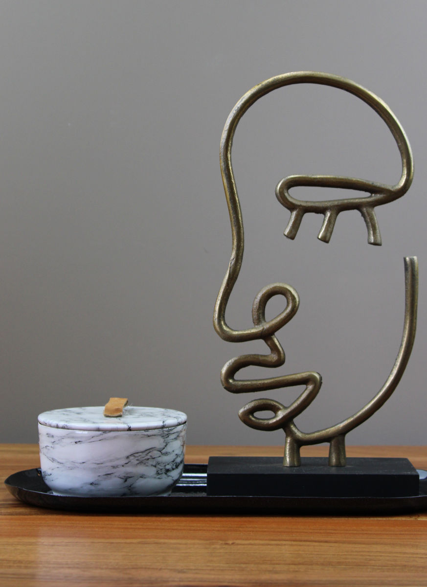 Tafel decoratie set Face: gezicht ornament & luxe marmeren kaars
