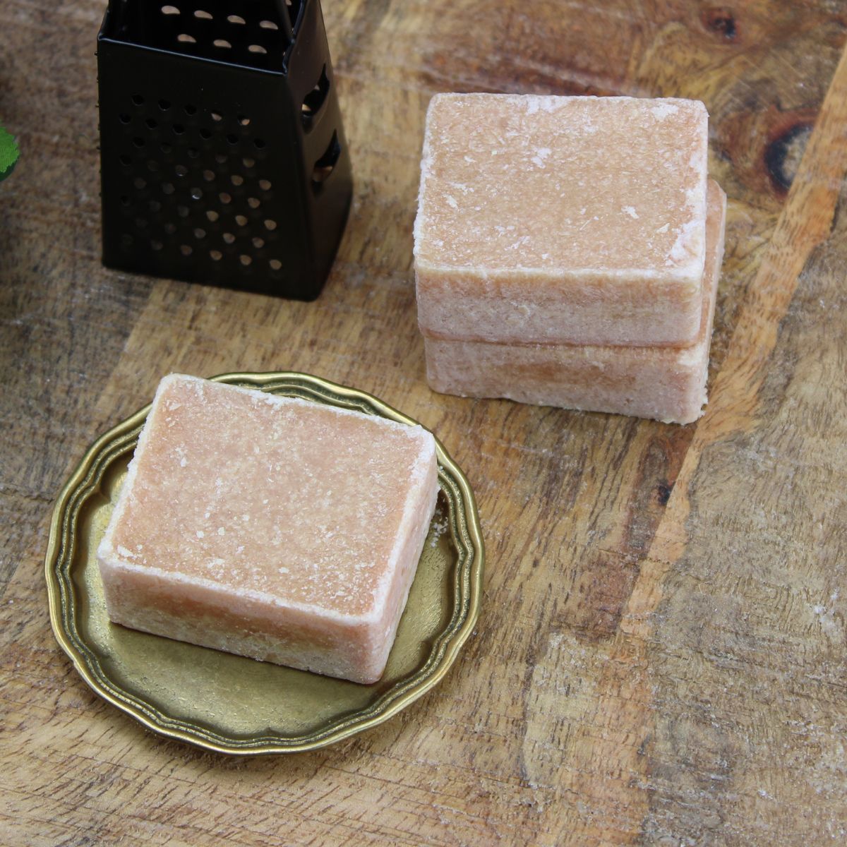 Bamboo – geurblokjes / amberblokjes set met vintage goudkleurig schaaltje, rasp – luxe cadeauset