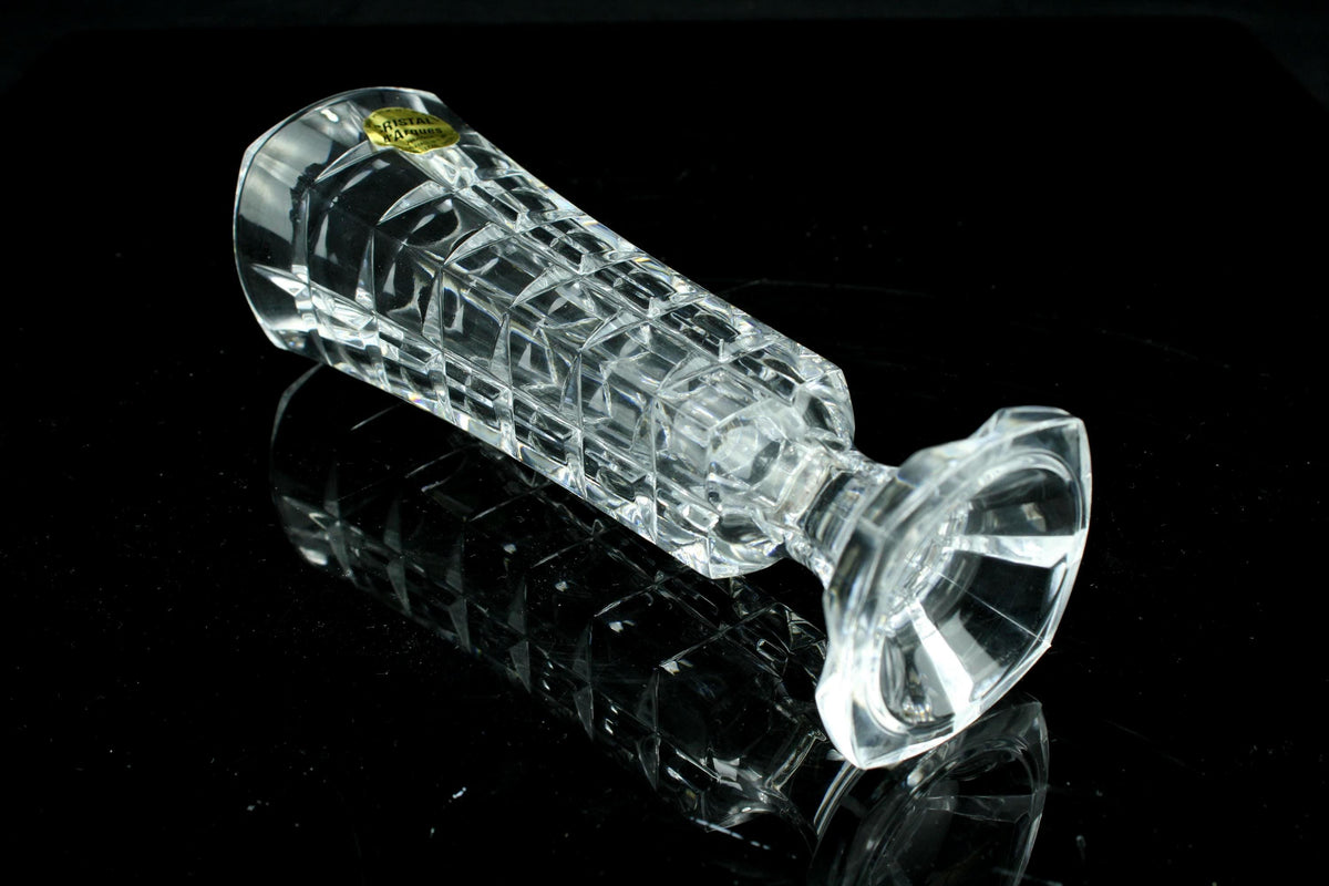 Vintage Cristal d'Arques Kristallvase - geschliffene Kristallblumenvase auf Fuß - 24% PbO Bleikristall - 17 cm