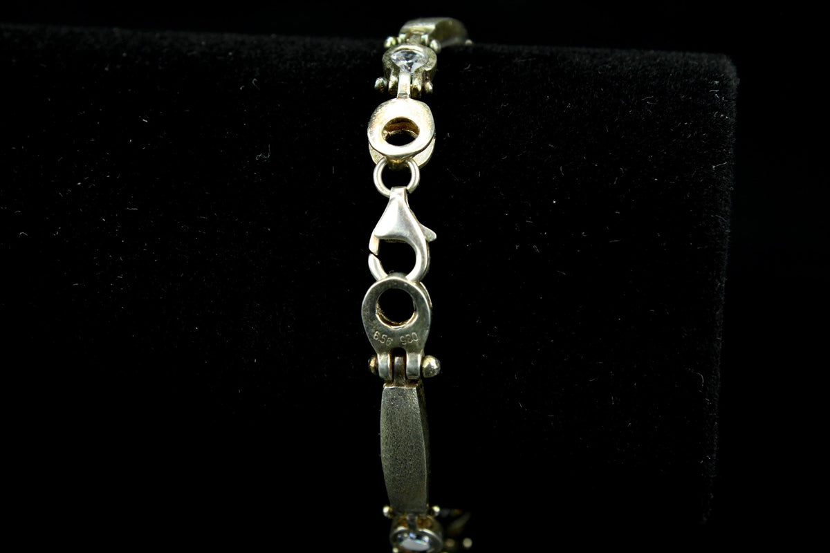 Vintage 930er Silberarmband - Sterling Silber Gliederarmband mit Zirkonia - matte Stab-Glieder - 12 gr. / 18,5 cm