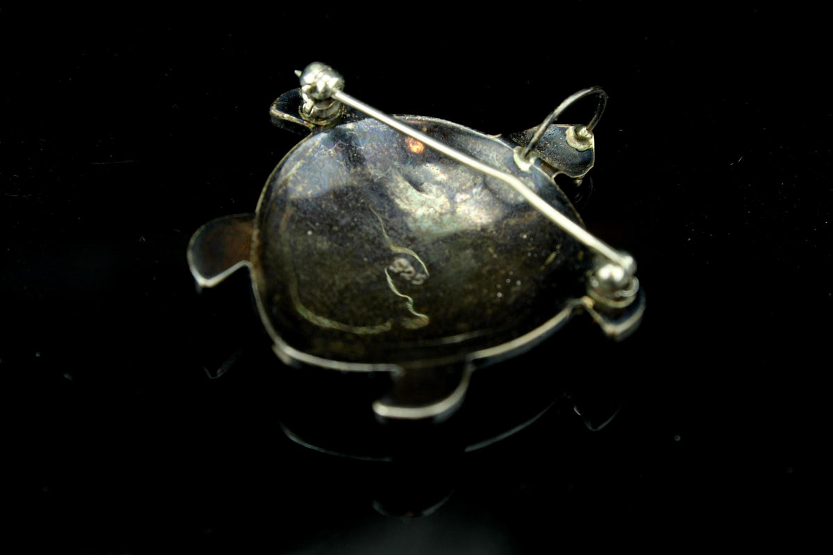 Vintage zilveren 925 schildpad broche - sterling silver broche met parelmoer inleg - 6 gram