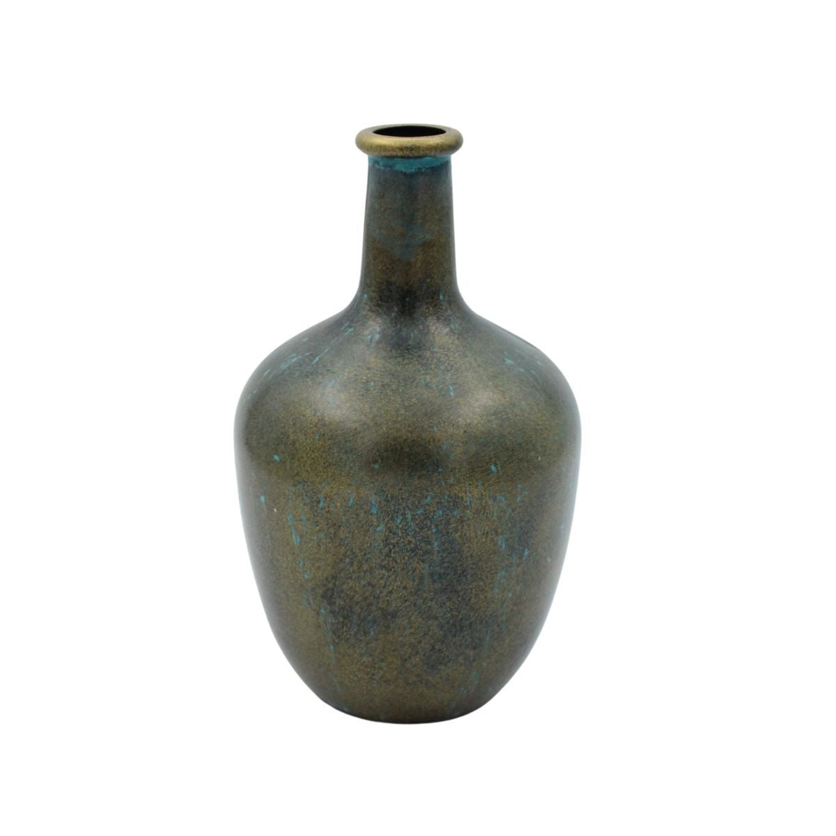 Handgeschilderde vaas donkerbrons en blauwgroen patina