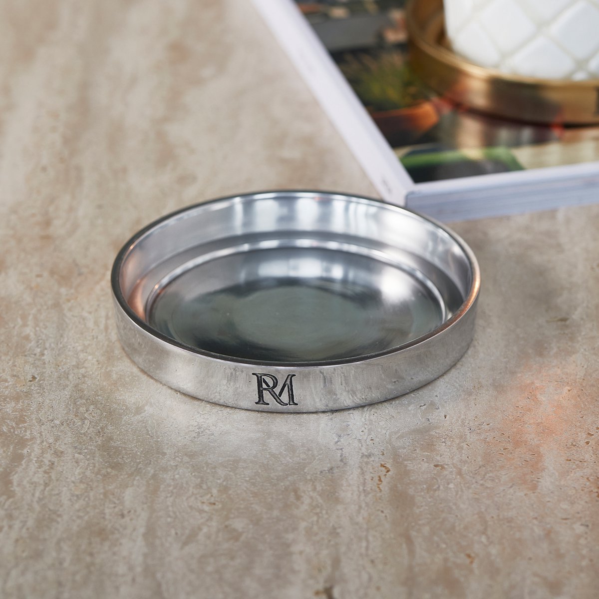 Rivièra Maison Maxime: kaarsenhouder zilver rond aluminium L (ØxH) 13x2.5