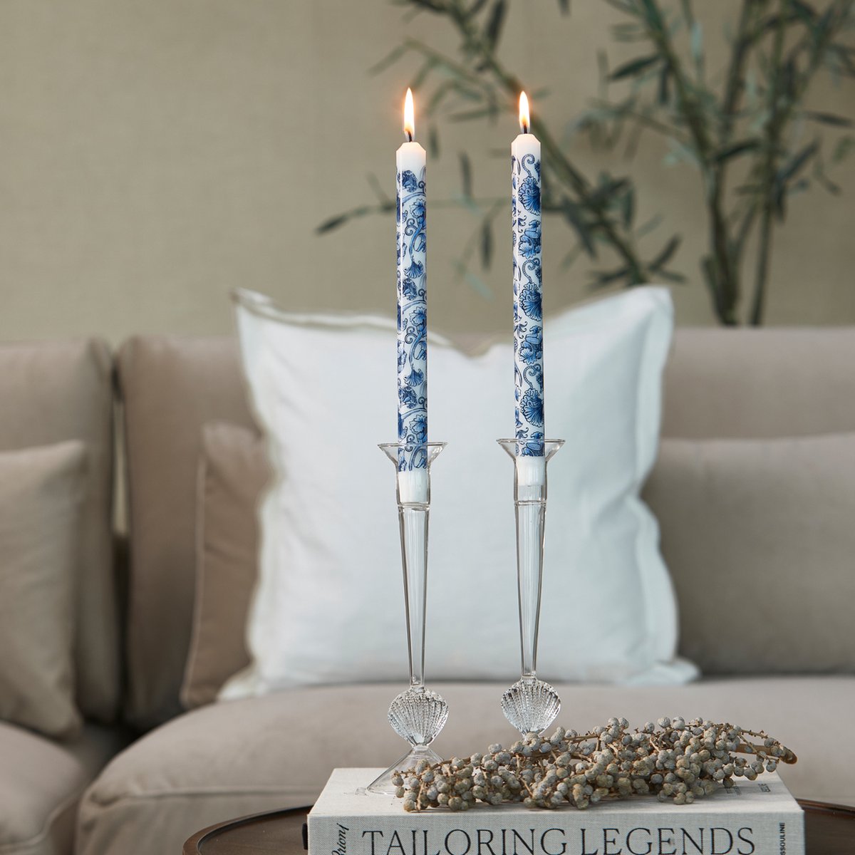Rivièra Maison Amalfi dinerkaarsen set blauw/wit 28cm - Stearine