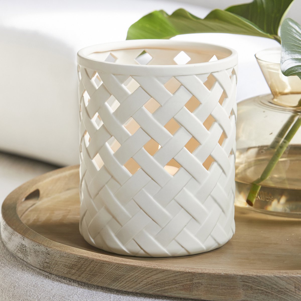 Rivièra Maison Danae windlicht wit geweven keramiek - 30 cm hoog