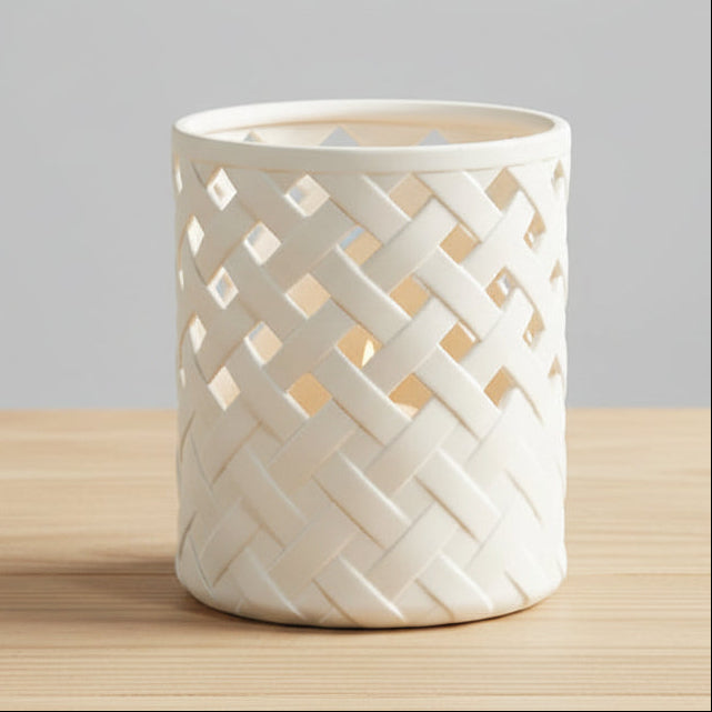 Rivièra Maison Danae windlicht wit geweven keramiek - 30 cm hoog