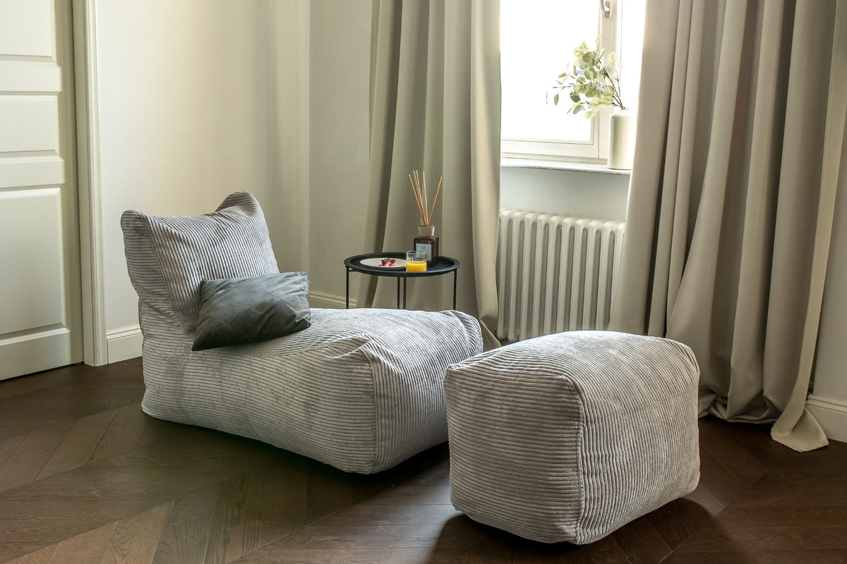 Nordura Lounge zitzak rib wit/grijs 130 cm met vulling