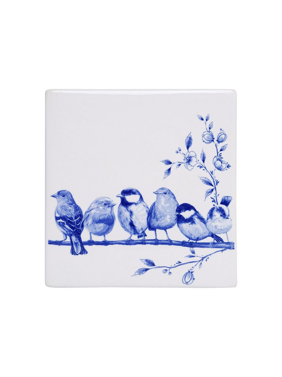 Delfts Blauwe bosvogels tegel incl. standaard – 13 cm