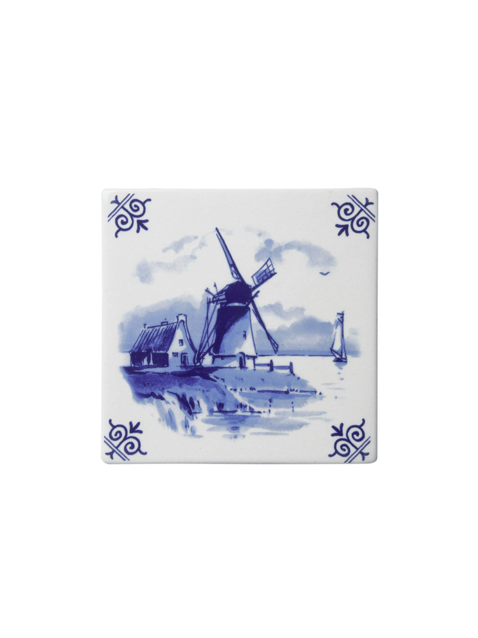 Delfts Blauwe molen tegel  incl. standaard – 13 cm