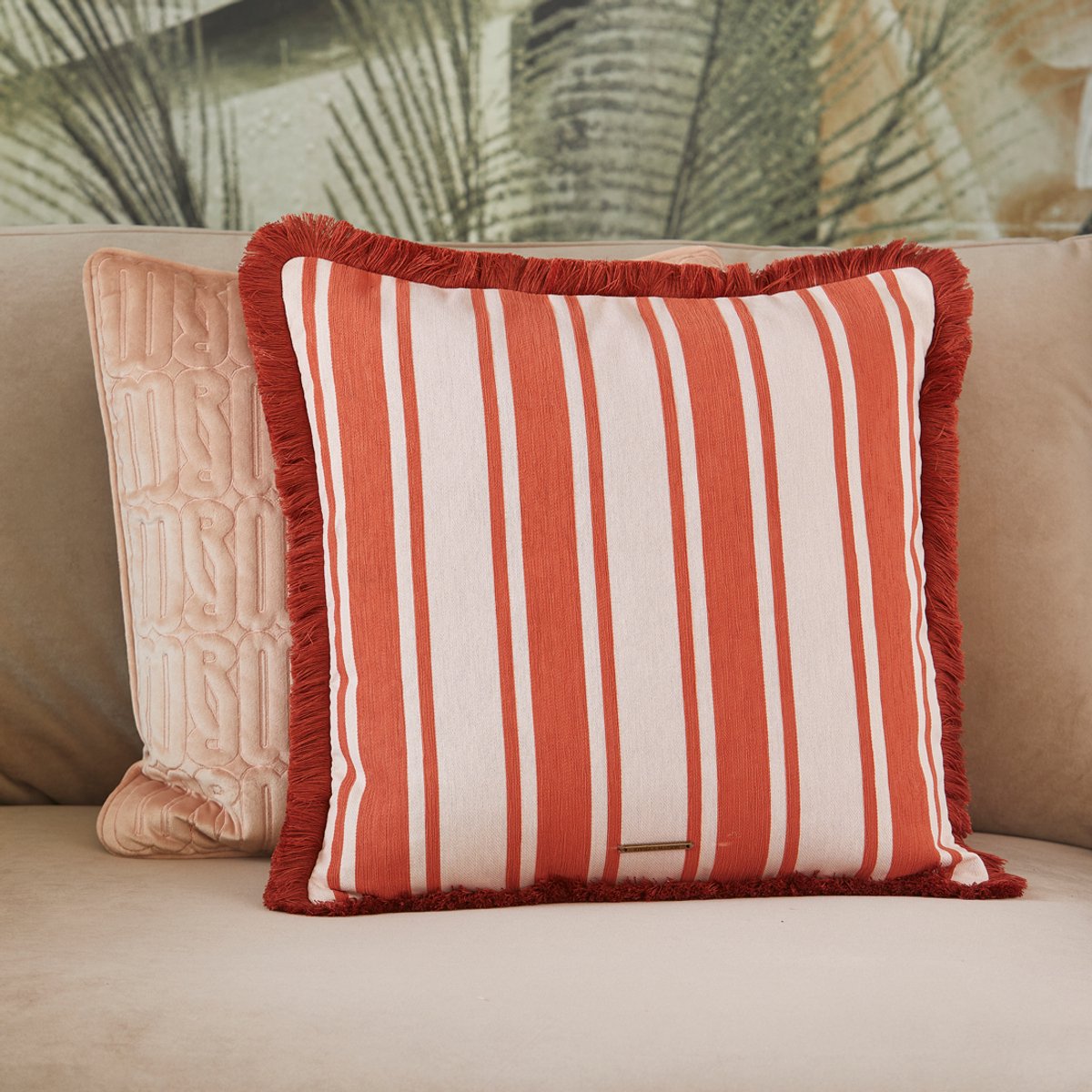 Riviera Maison kussenhoes Norcia - vierkant Roze gestreept - 50x50 cm - Polyester