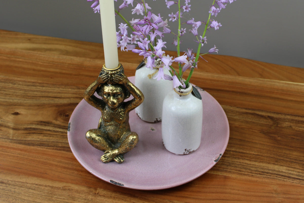 Tafel decoratie set Aap: set met gouden aap en witte vaasjes
