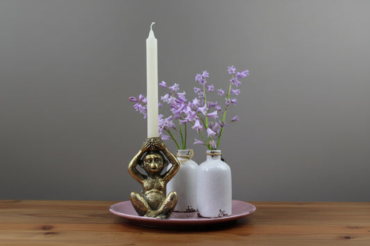 Tafel decoratie set Aap: set met gouden aap en witte vaasjes