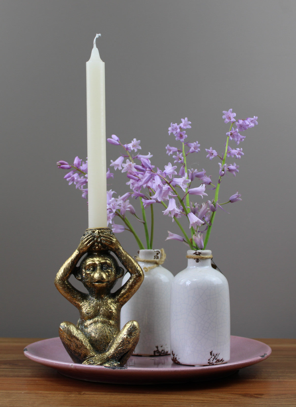 Tafel decoratie set Aap: set met gouden aap en witte vaasjes