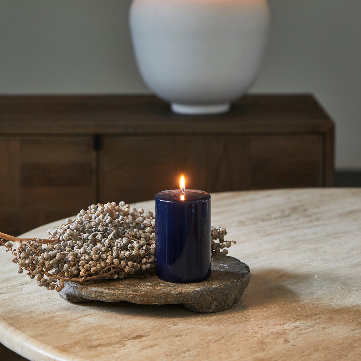 Rivièra Maison: stompkaars blauw glossy 8cm - paraffine