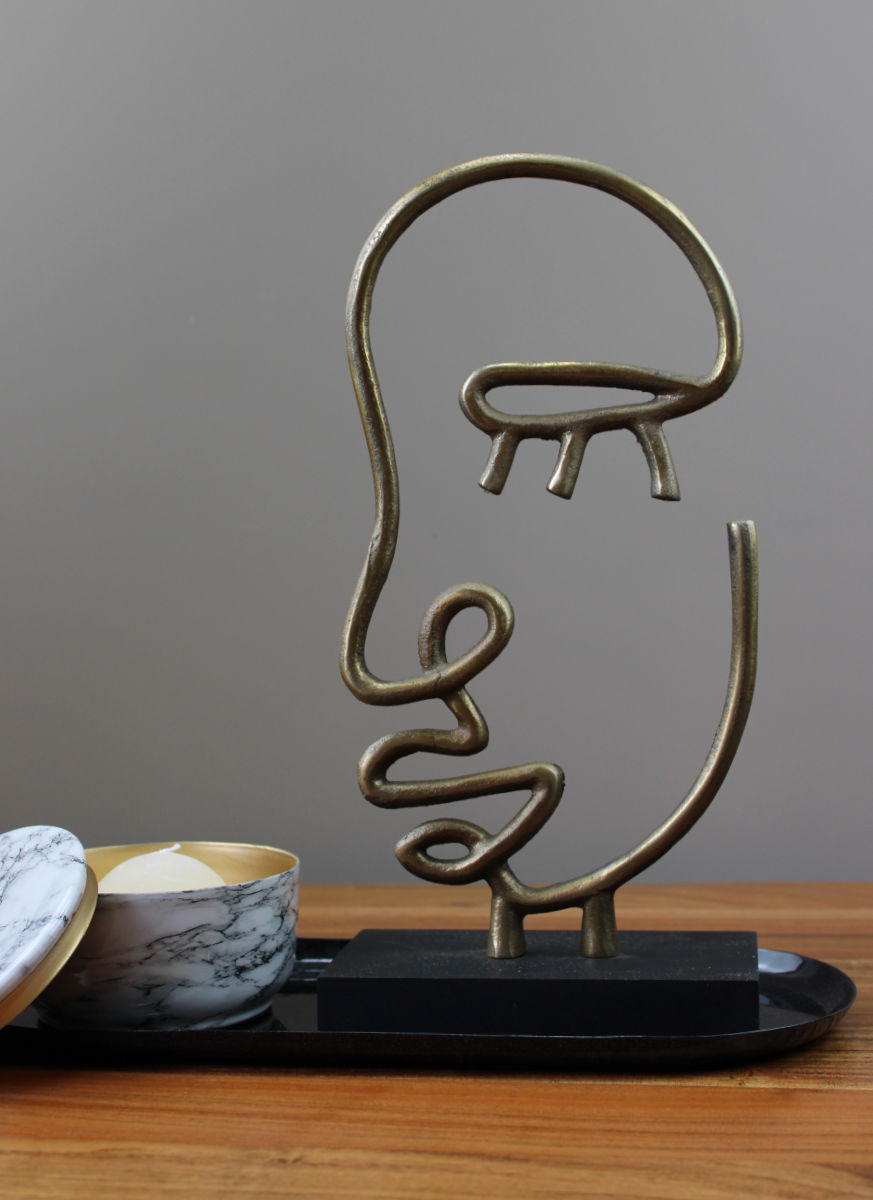 Tafel decoratie set Face: gezicht ornament & luxe marmeren kaars