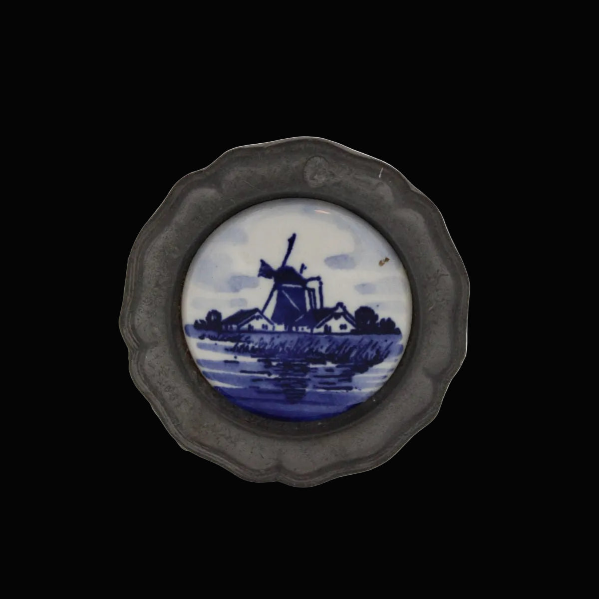 Vintage Delfts blauw mini-fotolijst met een tinnen rand