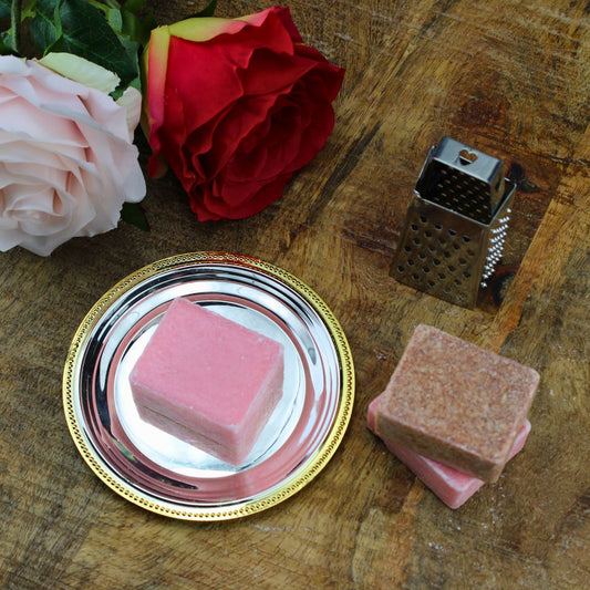 Amber/Rose – geurblokjes / amberblokjes set met vintage schaaltje, rasp – luxe cadeauset
