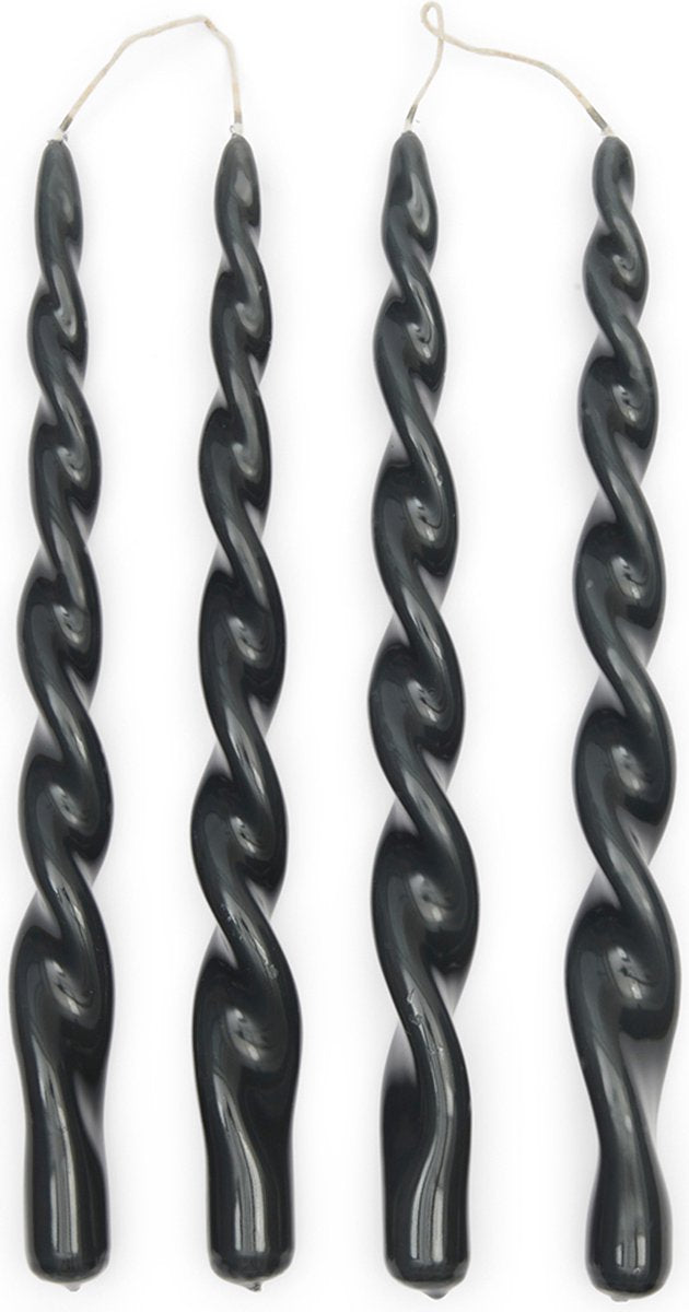 Rivièra Maison Twisted dinerkaarsen zwart/glossy gedraaid 30 cm (4 Stuks)