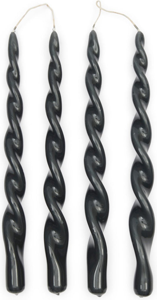 Rivièra Maison Twisted dinerkaarsen zwart/glossy gedraaid 30 cm (4 Stuks)