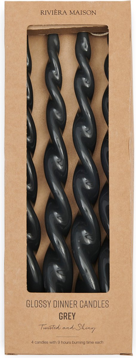 Rivièra Maison Twisted dinerkaarsen zwart/glossy gedraaid 30 cm (4 Stuks)