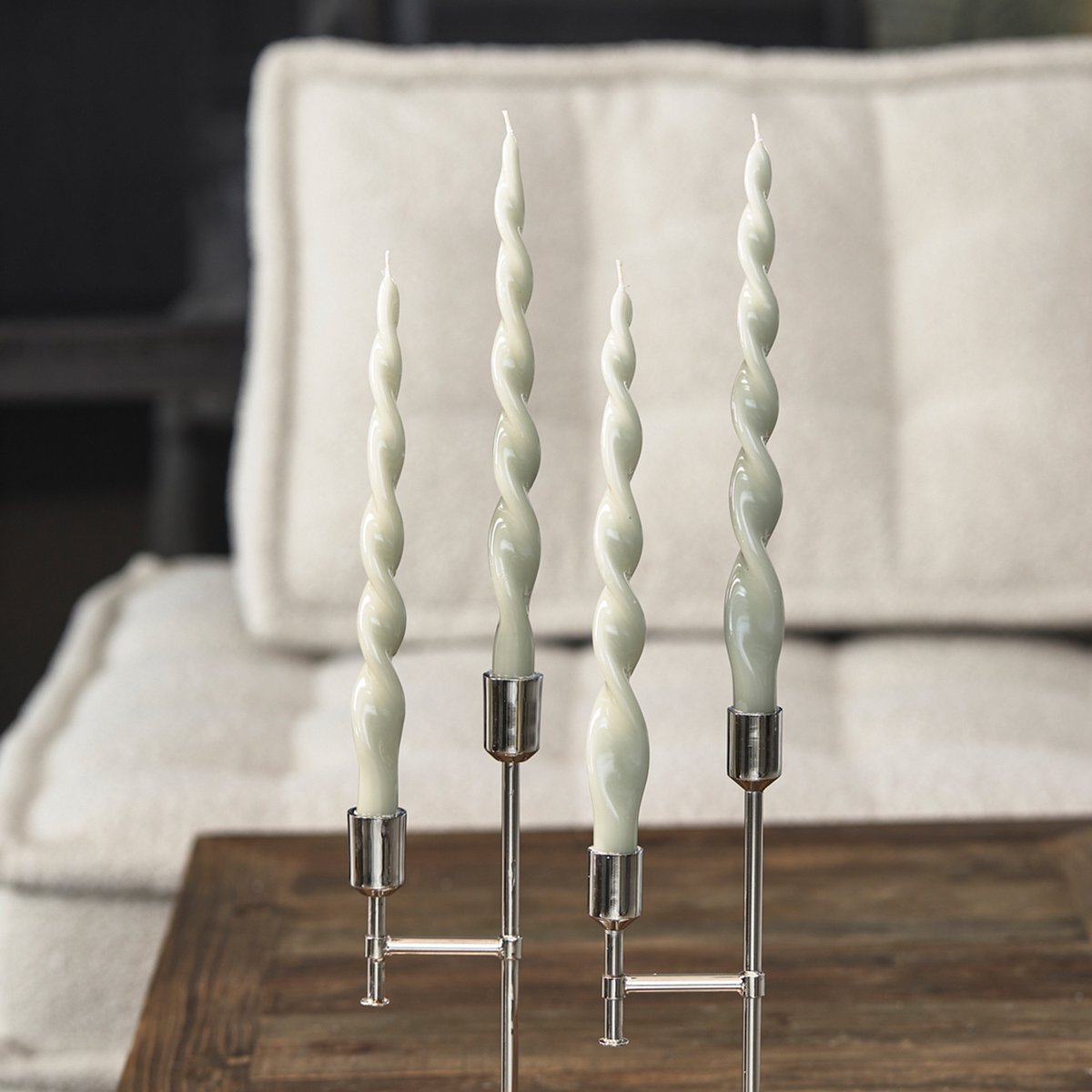 Rivièra Maison Twisted dinerkaarsen groen gedraaid 30 cm (4 Stuks)
