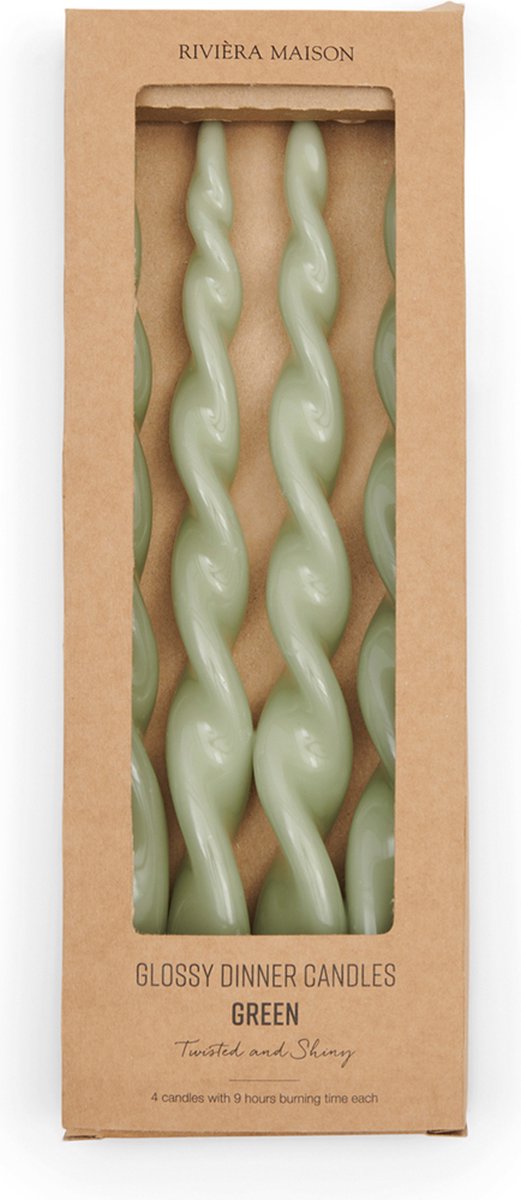 Rivièra Maison Twisted dinerkaarsen groen gedraaid 30 cm (4 Stuks)