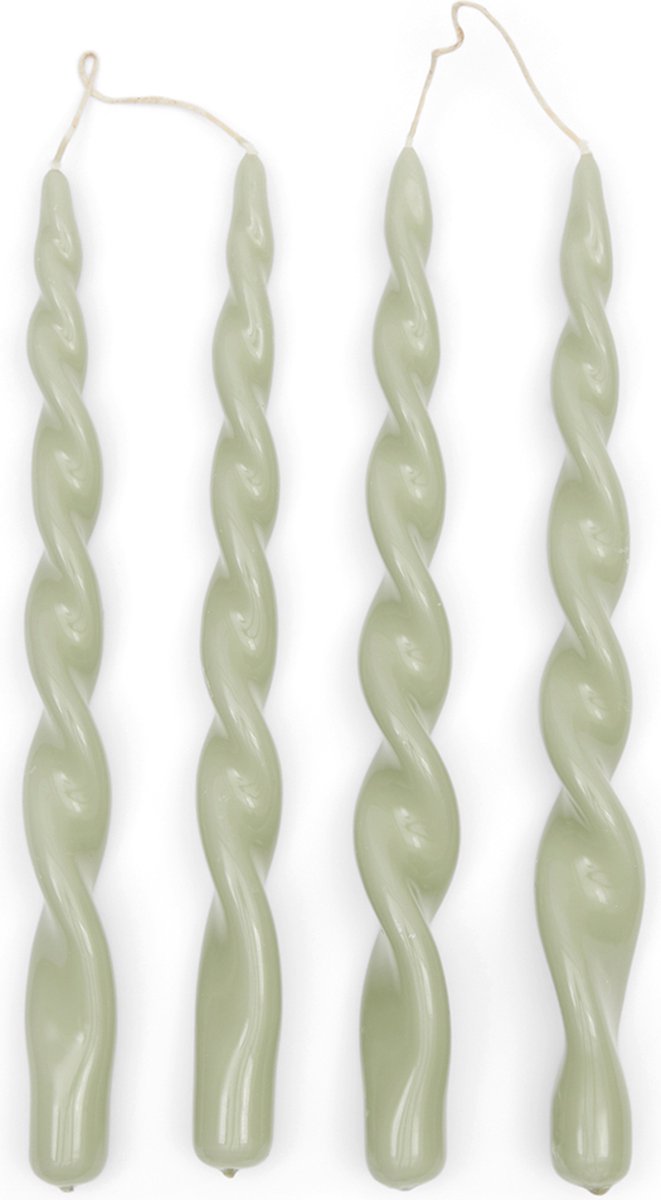 Rivièra Maison Twisted dinerkaarsen groen gedraaid 30 cm (4 Stuks)