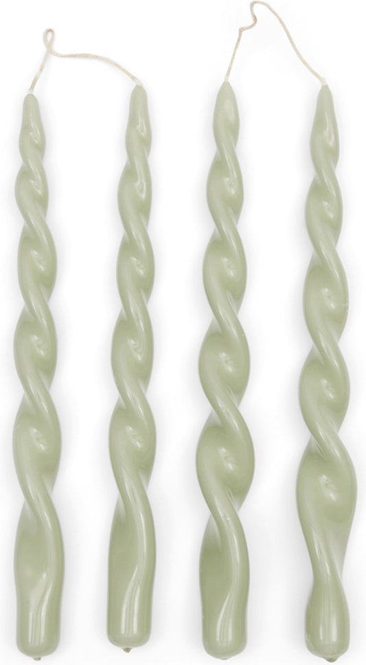 Rivièra Maison Twisted dinerkaarsen groen gedraaid 30 cm (4 Stuks)