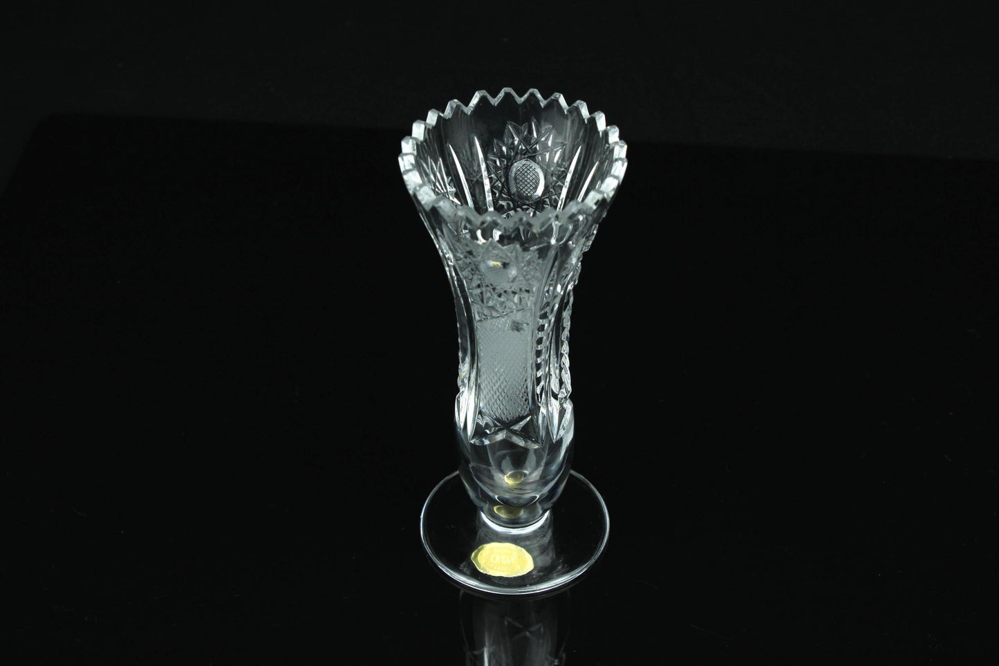 Vintage Duits bleikristal vaas 13 cm O.W. Fischbach handgeslepen kristallen vaas jaren 1960 - 1970