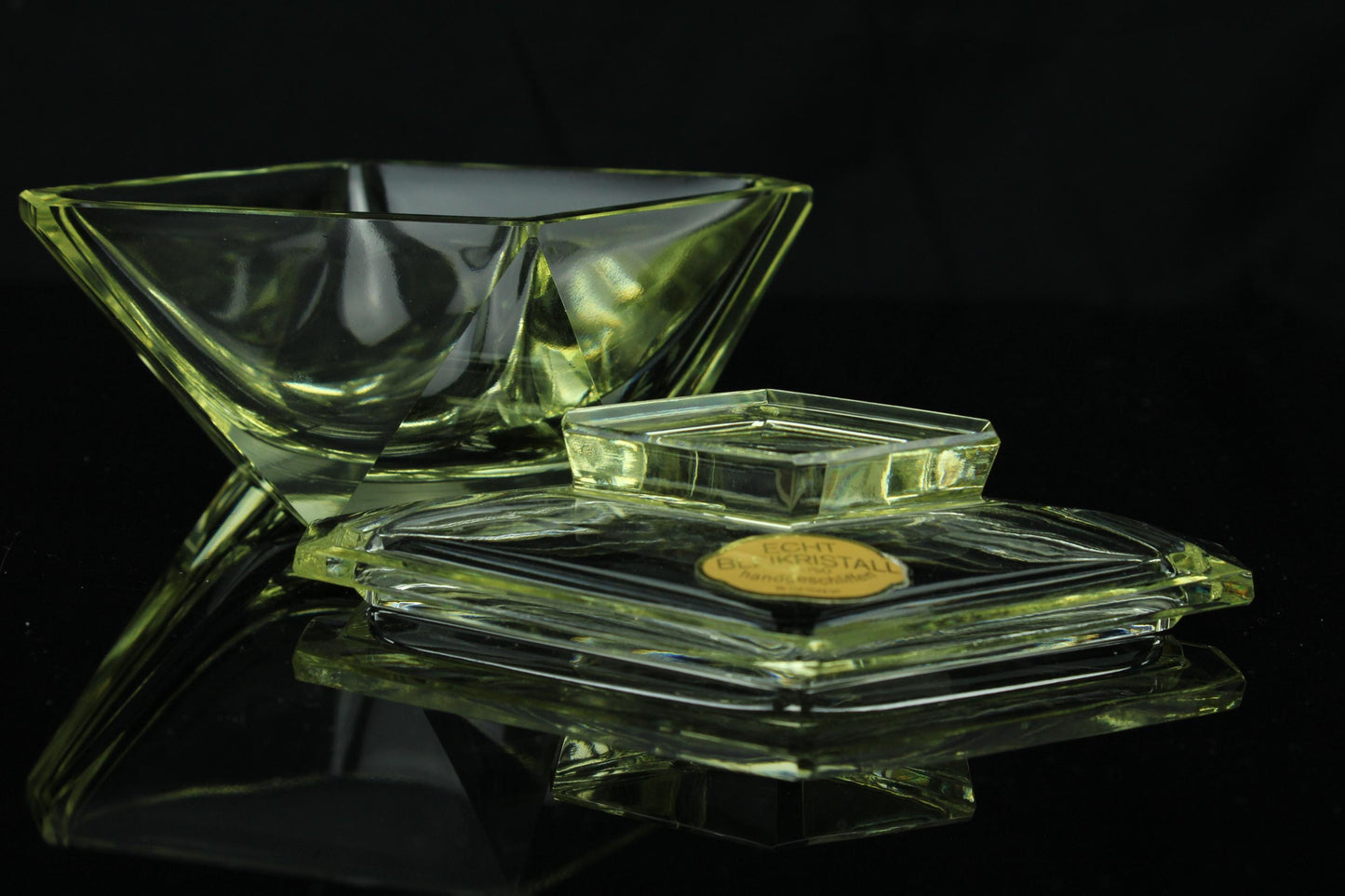 Vintage Bleikristall kristallen schaaltje met deksel Duits loodkristal handgeslepen glasdesign 12 cm