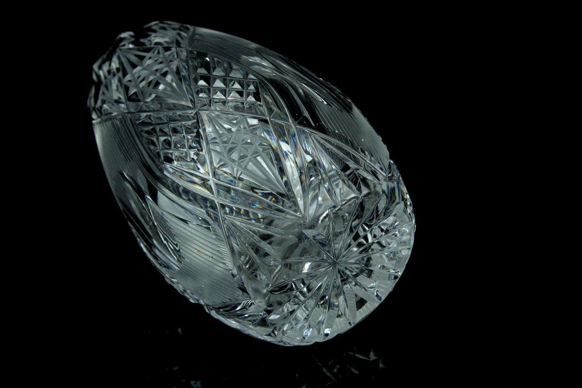 Vintage handgeschliffene böhmische Bleikristallvase mit Paneel- und Sternschliff 11,5 cm