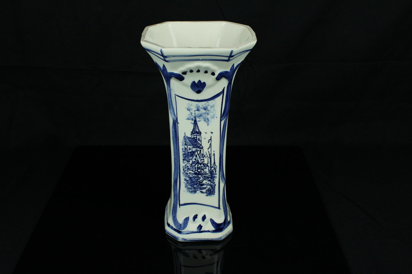 Vintage Holländische Delft-Blau-Vase - Handbemalt - Blau-Weiße Keramik 25 cm