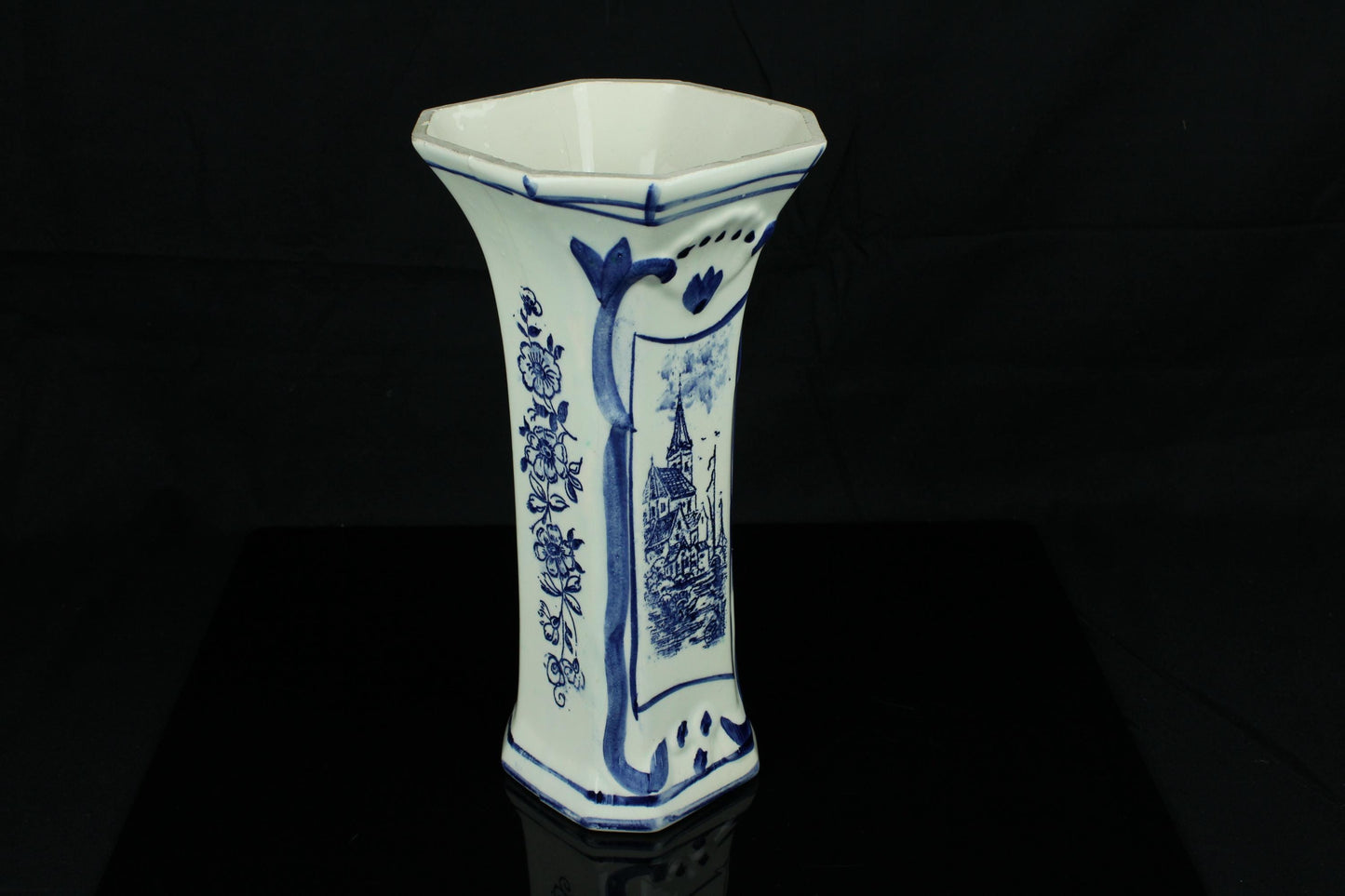 Vintage Holländische Delft-Blau-Vase - Handbemalt - Blau-Weiße Keramik 25 cm