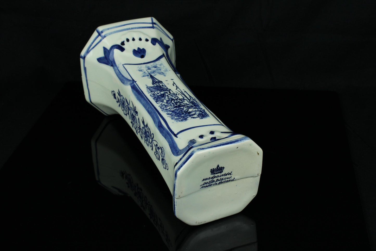 Vintage Holländische Delft-Blau-Vase - Handbemalt - Blau-Weiße Keramik 25 cm