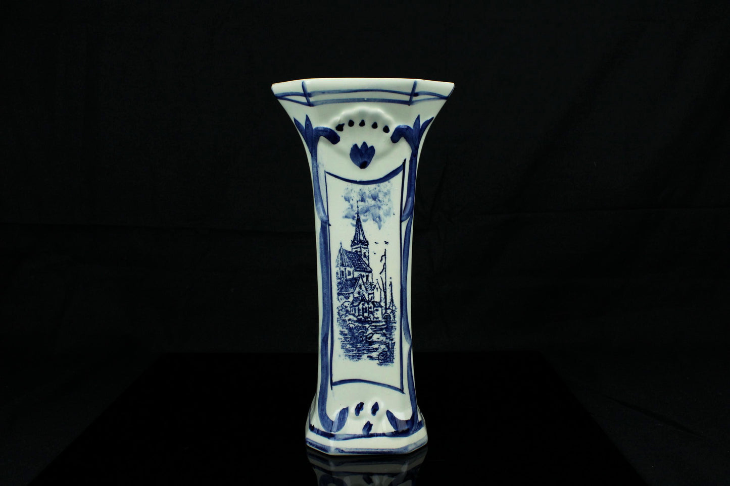 Vintage Holländische Delft-Blau-Vase - Handbemalt - Blau-Weiße Keramik 25 cm