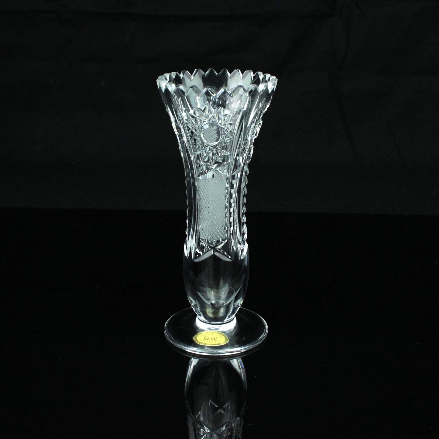 Vintage Duits bleikristal vaas 13 cm O.W. Fischbach handgeslepen kristallen vaas jaren 1960 - 1970