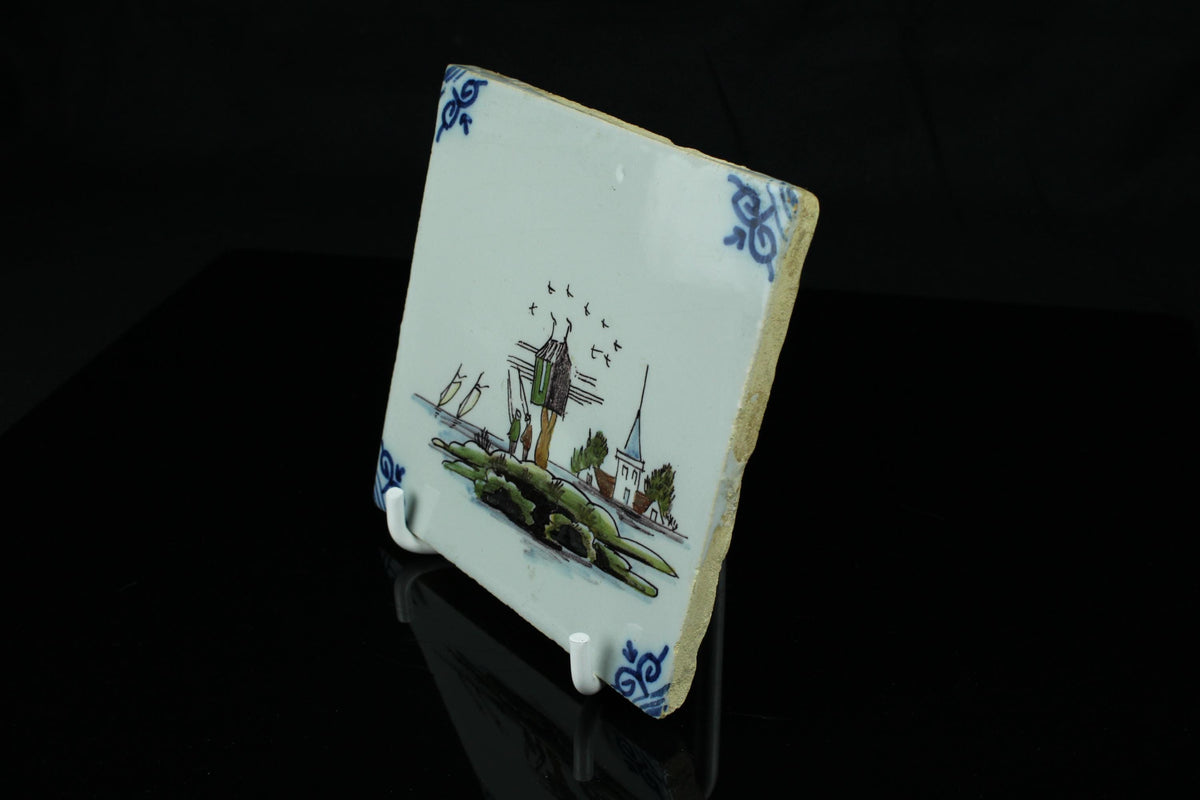 Vintage Handbeschilderde Hollandse tegel polychrome met Vissers 13 cm