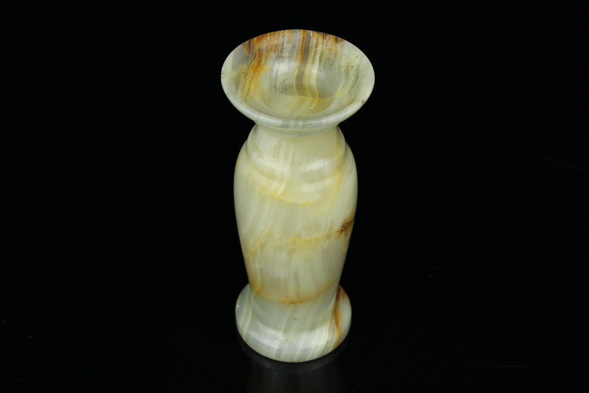 Vintage Onyx kandelaar massief natuursteen crème met honingkleurige aders  8 cm  jaren 70