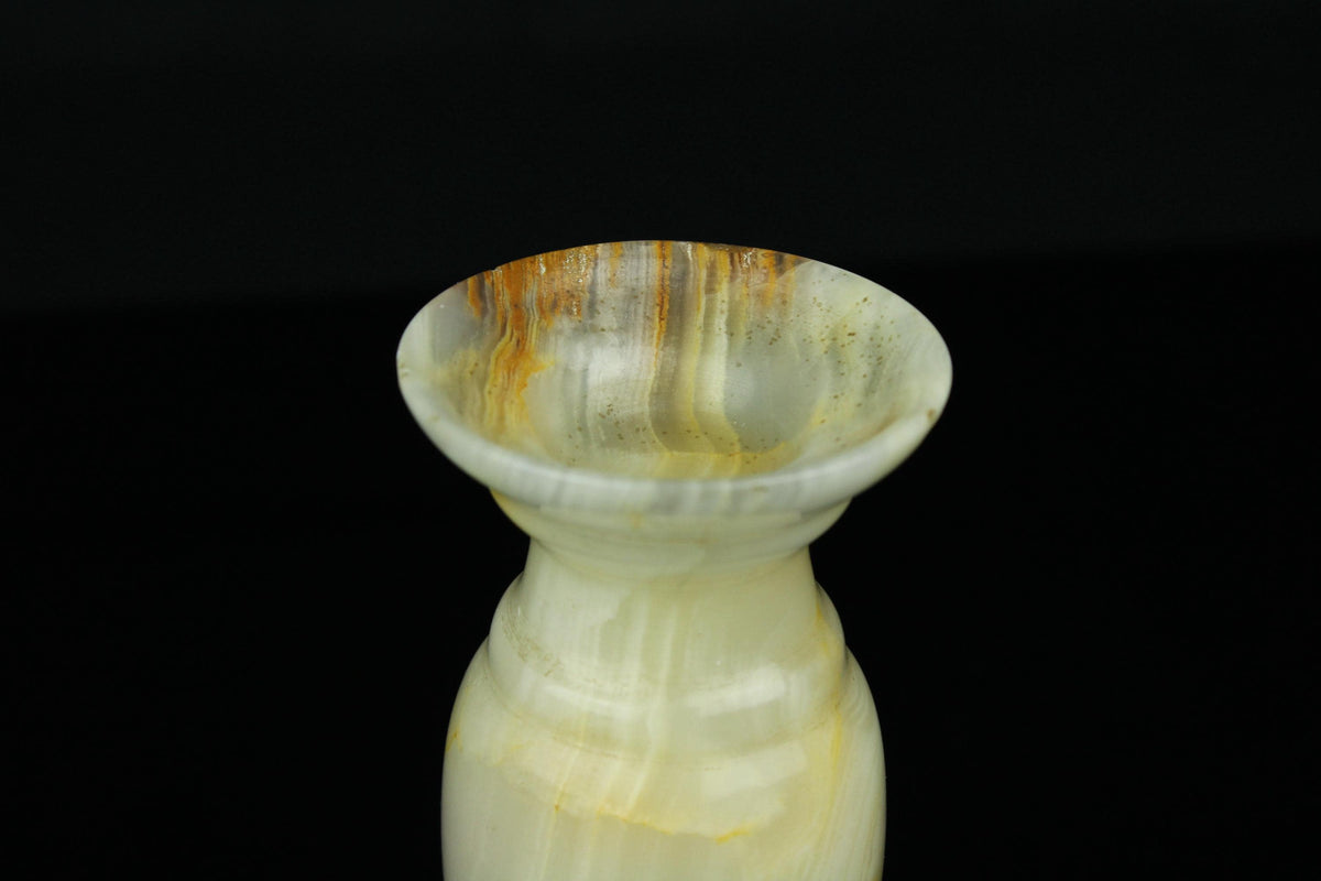 Vintage Onyx kandelaar massief natuursteen crème met honingkleurige aders  8 cm  jaren 70