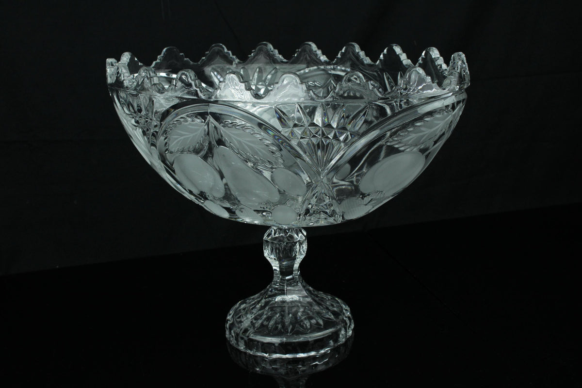 Große Vintage Kristall-Obstschale auf Fuß handgeschliffen 30,5 cm