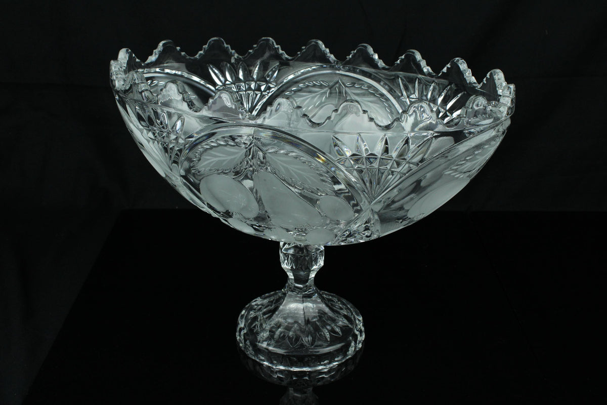 Große Vintage Kristall-Obstschale auf Fuß handgeschliffen 30,5 cm