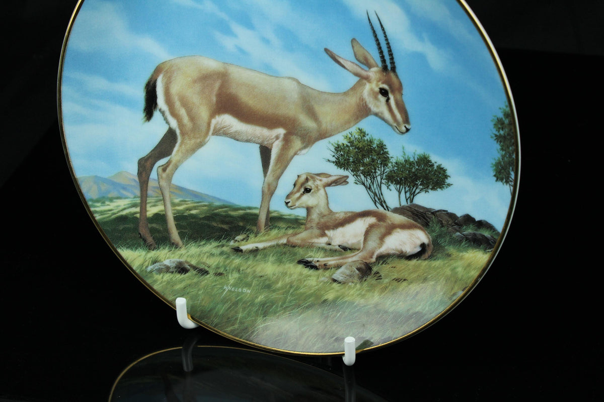 Vintage Franklin Porcelain bord Antilope met kalf  Last of Their Kind  Afrika  1990  21 cm