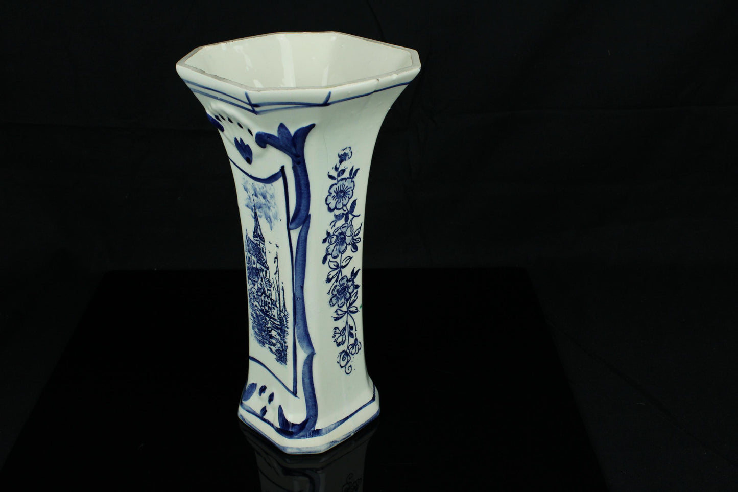 Vintage Holländische Delft-Blau-Vase - Handbemalt - Blau-Weiße Keramik 25 cm