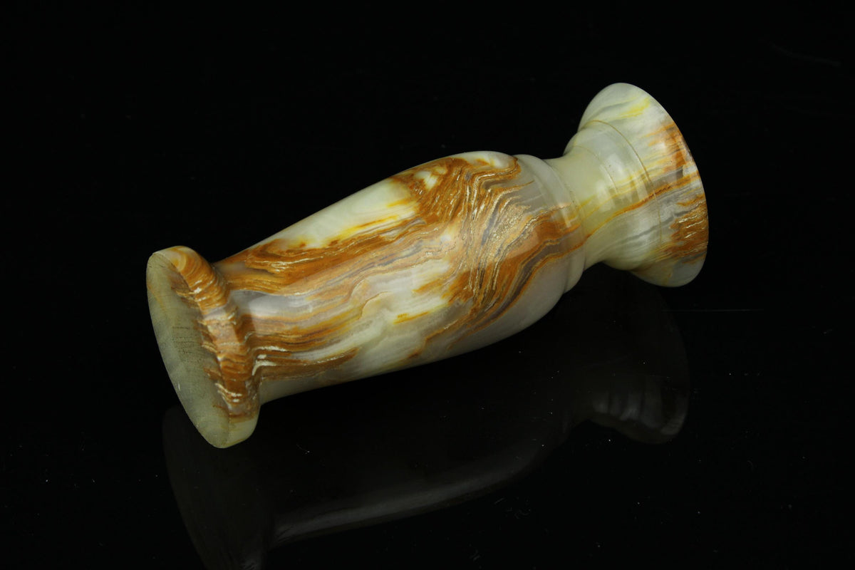 Vintage Onyx kandelaar massief natuursteen crème met honingkleurige aders  8 cm  jaren 70