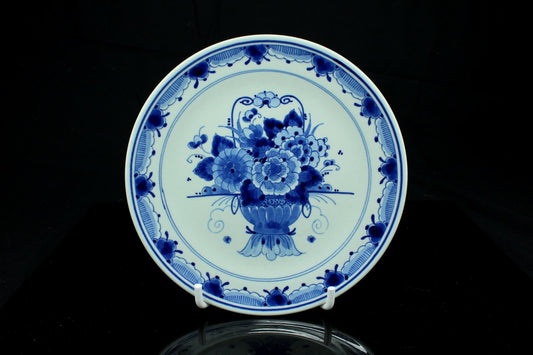 Antiker Royal Delft Wandteller 18cm Koninklijke Porceleyne Fles 1653 Blumenkorb handbemalt Delfter Blau