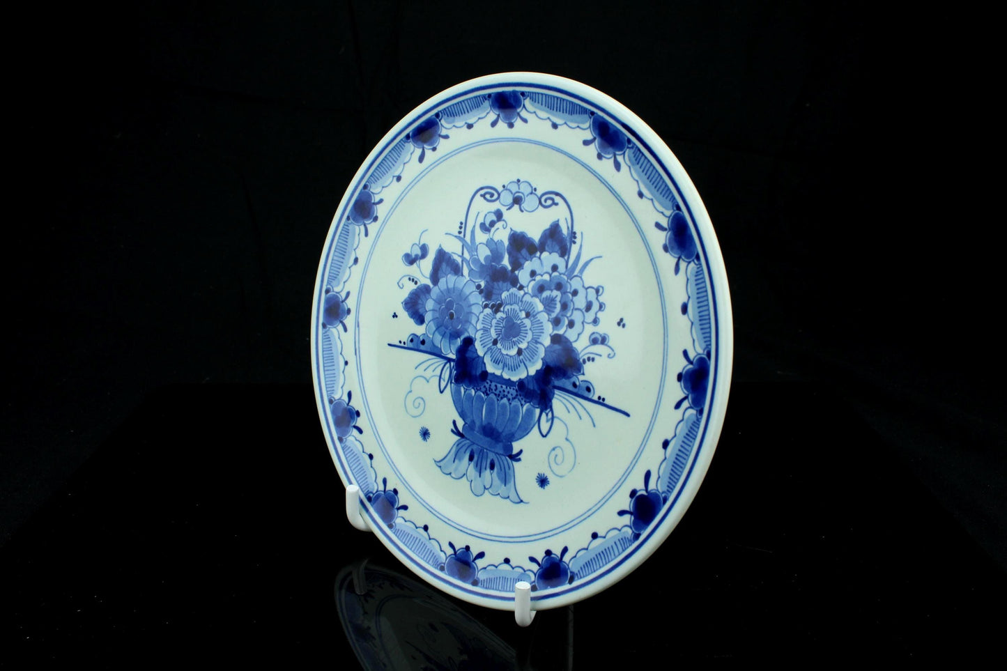 Antiker Royal Delft Wandteller 18cm Koninklijke Porceleyne Fles 1653 Blumenkorb handbemalt Delfter Blau