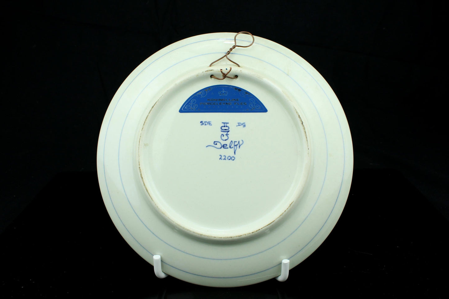 Antiker Royal Delft Wandteller 18cm Koninklijke Porceleyne Fles 1653 Blumenkorb handbemalt Delfter Blau
