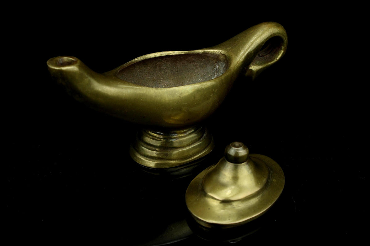 Messing Aladdin lamp/wonderlamp met deksel - vintage Miniatuur - 1950/1970 - 13 cm.