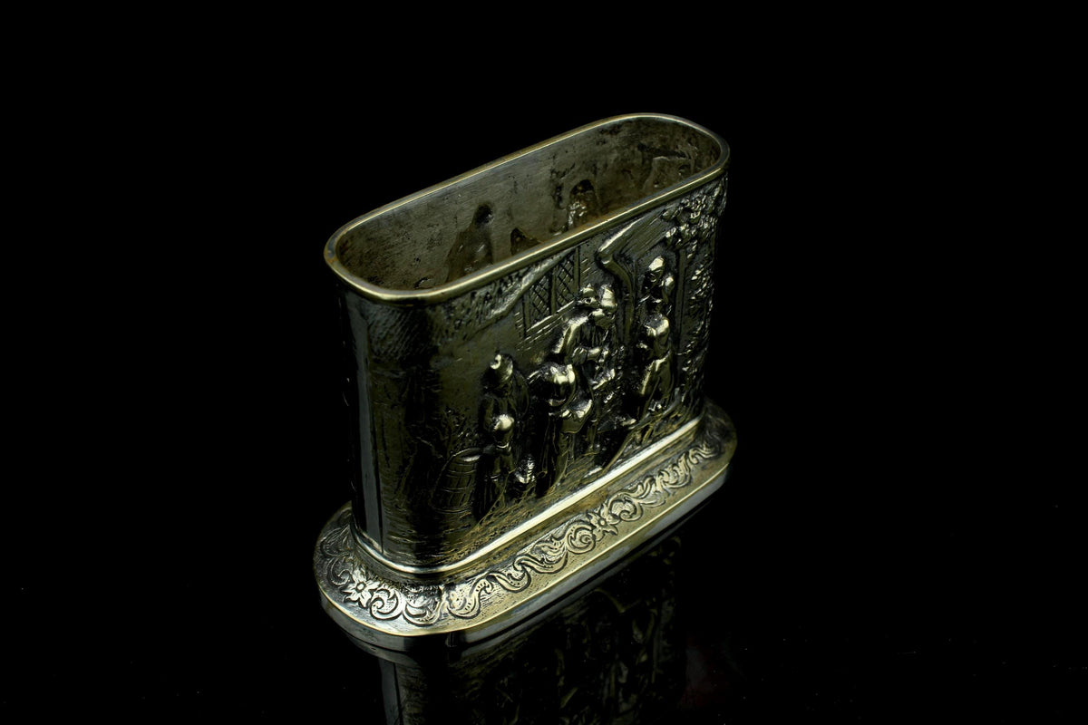 Antike versilberte Visitenkartenhalterung - Flämisch/Holländische Genreszene - Schreibtischzubehör - Viktorianisch - 1950/1970 - 9,5 cm